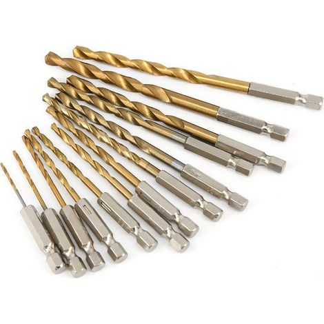 Foret Hélicoïdal en 13Pcs Forets Hexagonaux en Acier Rapide avec Revêtement en Titane 1,5 Mm - 6,5 Mm pour Perçage du Bois/Métal/Plastique (1/5)