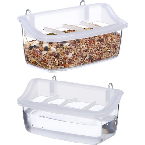 2 Pièces Mangeoire pour Oiseaux Extérieur Plastique Transparent avec Compartiments Suspendue Anti-gaspillage et Anti-Projections Compatible Cage pour Perroquets et Petits Oiseaux (1/5)
