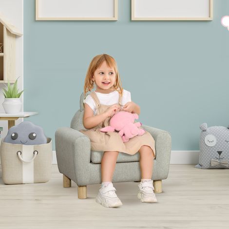 Mini-canapé-fauteuil pour enfants de 3 ans et plus, avec assise et accoudoirs rembourrés, 61 x 42 x 53 cm, marron