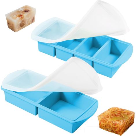 Lot de 2 Plateaux Congélation Silicone, 6 Compartiments Avec Couvercle, Résistant Micro-ondes Et Congélateur, Pour Soupe Sauce