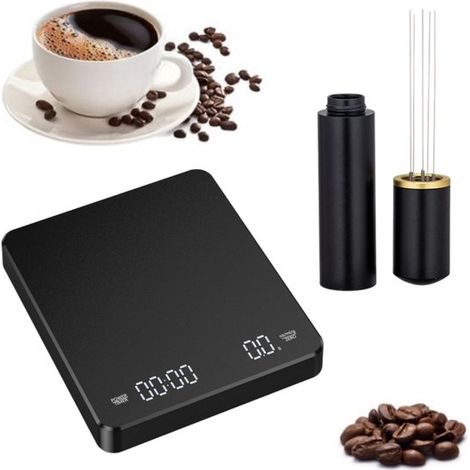Balanza para café, Balanza recargable para café de filtro, 3 kg/0,1 g, Con aguja para café molido, 3 unidades, Pantalla LED (negra, 1513) (1/5)