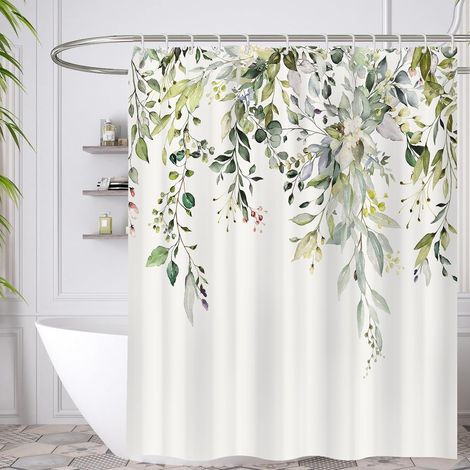 Rideau Douche Vert 180x180cm Polyester 12 Crochets (1/5)