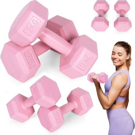 Hex hanteln set 2x2 kg ubungsgewichte fitnessbelastung rosa modernhome (1/5)