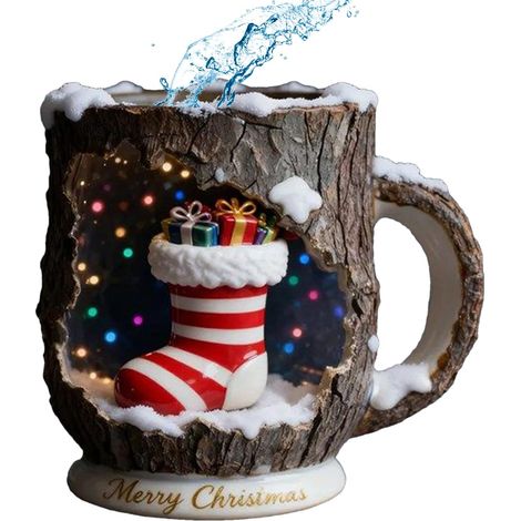 Mugs À Café De Noël Tasses En Résine À Poignée Ergonomique Pour Boissons  Mug de Noël à Texture Écorce Craquelée pour Maison École Centres de Table Fête de Maison Mère Père (1/5)