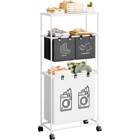 TrAdE Shop Traesio - Cesto Portabiancheria Organizer Per Lavanderia Vestiti Decorazione Bagno Con Ruote - (1/5)