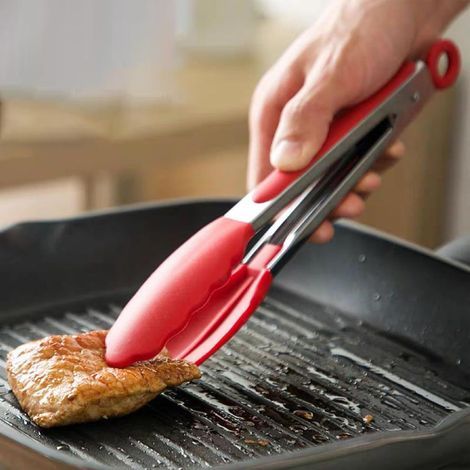 Lot de 3 pinces à griller en acier inoxydable avec embouts en silicone pour la cuisine, la cuisine, le barbecue et la maison (1/3)