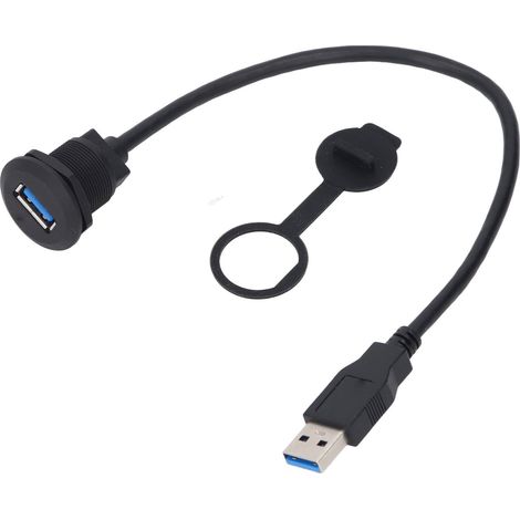 Câble USB 3.0 pour tableau de bord voiture 30 cm, fixation à visser, embase femelle vers mâle, montage encastré (1/5)