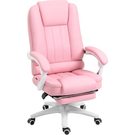 Silla de oficina reclinable con reposapiés y ruedas ajustable en altura rosa (1/5)