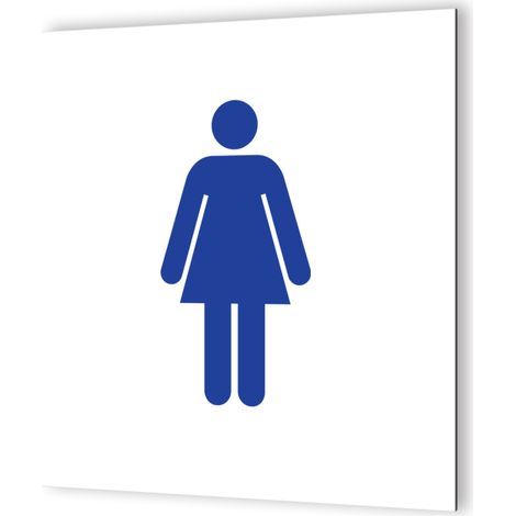 Pictogramme Toilettes Femmes - Plaque de porte en Dibond blanc - Picto bleu, 20x20 cm, épaisseur 3 mm, fixation adhésive incluse (1/5)