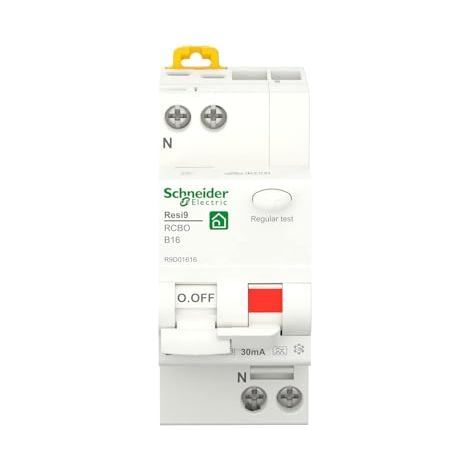 Schneider Electric FI LS RESI9 1P+N 16A B 30MA TYP A 6KA, R9D01616, Gris