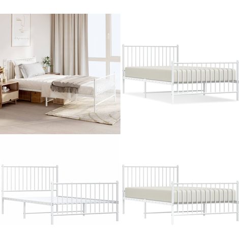 Cadre de lit métal sans matelas et pied de lit blanc 107x203 cm - Cadre De Lit - Lit Simple - Lit Metal - Lit Blanc - Meuble Chambre - Home & Living (1/5)