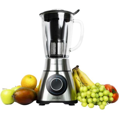 Mixeur-blender 1000 W, Lame de 6 feuilles revêtues en titane noir, Bol en verre fondu d’1,5 L (1300 W, Inox) (1/5)
