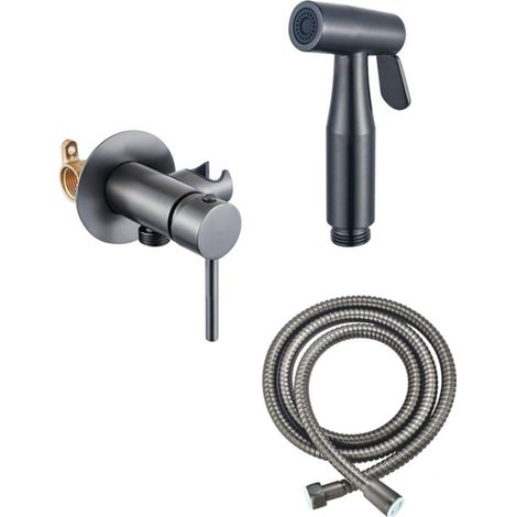 FugaFlow Eccelente Mitigeur d'accès ensemble bidet - support douchette - flexible de douche 100cm - douchette bidet - gunmetal