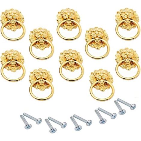Lot de 10 boutons de porte en forme de tête de lion doré vieilli 67 x 40 cm (1/2)
