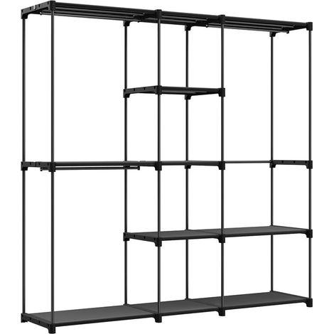 Armoire chambre porte-vêtements penderie 43 x 138 x 182 cm 3 compartiments de suspension avec étagères grande capacité pour chambre adulte enfant salon dressing noir