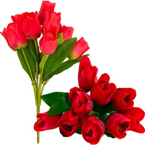 CV26815-8 GRANDE MAZZO DI TULIPANI X9 TULIPANI ARTIFICIALI ROSSI IN UN MAZZO