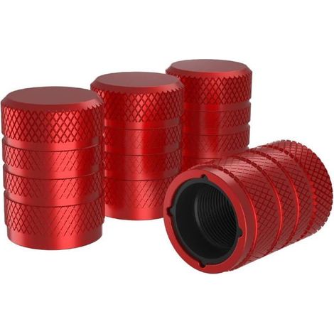 BelleRise - Bouchons de valve de roue en alliage d'aluminium résistant à la corrosion (rouge)(lot de 4) - Universels pour voitures, SUV et (1/2)