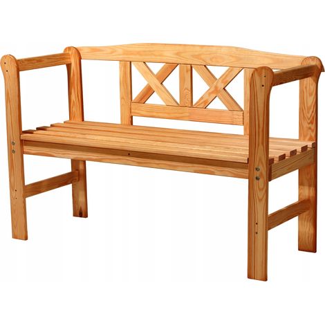 Kadax – Banc de jardin en bois de pin naturel 120 x 47 x 81,5 cm – Dossier et rangement intégré – Pour terrasses et balcons