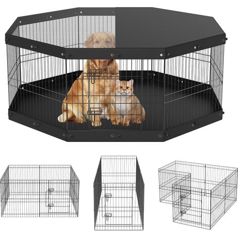 Parc pour Chien 61 cm Enclos Lapin Chat Chiot avec Couverture Supérieure et Tapis Clôture pour Petits et Moyens Animaux de Compagnie 8 Panneaux Pliants en Métal pour Extérieur Intérieur Camping (1/5)