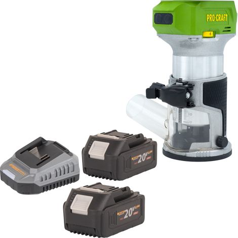 Procraft POB24bb Akku Multifunktionsfräse 20 V 6 / 8 mm Brushless + 2x Akku 4,0 Ah + Ladegerät