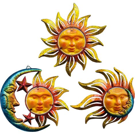 Lot de 3 décorations murales en métal et verre pour salon, chambre, salle de bain, jardin, terrasse, clôture, balcon, 23 cm (1/5)