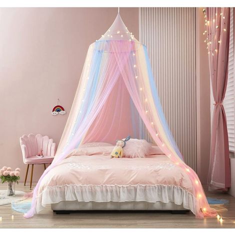 Rainbow Bed Canopy – Princess Bed Canopy, Net Room Decoration, Ceiling Tent, Full Size Bed Curtain Canopy