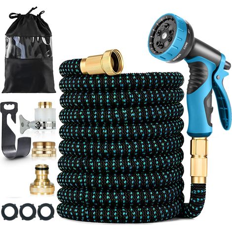15m/50FT Flexibler Gartenschlauch, Erweiterbarer Wasserschlauch mit 10-in-1 Sprühkopf, Zoll Messinganschlüssen, Auslaufsicheres Design, 3750D-Gewebe Garden Hose für Gartenarbeit, Waschen
