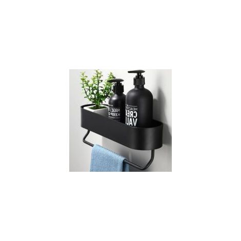 Colle étagère de salle de bain sans perçage noir panier de douche shampooing douche organisateur panier de rangement avec porte-serviettes