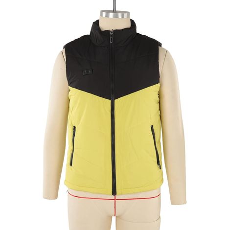 Gilet Chauffant Onze Zones de Chauffage 3 Niveaux Réglables Alimentation USB Veste Lavable Jaune Noir pour Travaux Extérieurs Fibre de Polyester (1/5)