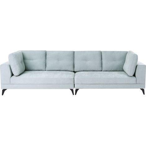 Canapé d'Angle Moderne en Lin Synthétique 4 Places Pieds en Fer Hydrofuge avec Coussins Bleu Clair Marum (1/5)