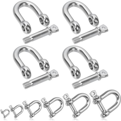 Lot de 4 manilles à anneau en D en acier inoxydable 304 M10 (0,95 cm) - Manilles d'ancrage à vis argentées - Manille de chape pour la construction de sangles de remorquage (1/5)