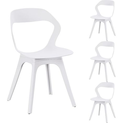 Chaises de Salle à Manger en Plastique (Lot de 4) - Chaises de Cuisine pour Salle à Manger - Chaise Latérale Moderne et Robust pour Salon, Bistrot, Extérieur - Blanc (1/5)
