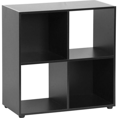 Étagère cube - JUANIO - 60 x 29,7 x 60 cm - Noir - 4 compartiments ouverts - Compact design contemporain (1/3)