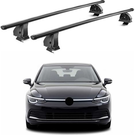 OMAC Barres de toit transversales en acier pour VW Golf mk8 HB Break 2019-2026 – TÜV / DIN 75302:2019 – Antivol inclus – Rainure en T (accessoires) – Charge max 75 kg – 2 barres – Noir (1/4)