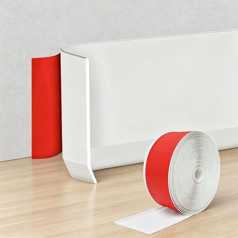 Plinthes autocollantes, 10 cm x 3 m, en PVC souple, autocollantes, flexibles, pour cuisine, salle de bain, mur, sol (blanc) (1/5)