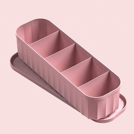 Boîte de rangement pour sous-vêtements [Modèle 3 en 1] Boîte compartimentée PP grande capacité pour chaussettes et lingerie (5 compartiments, Rose) (1/5)