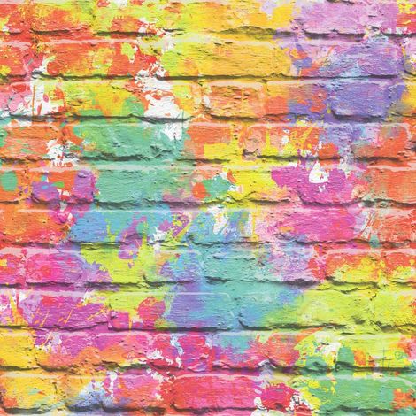 3D Brick Effect Wallpaper Multicoloured Paint Splash Slates Stone Rustic Painted (1/4)