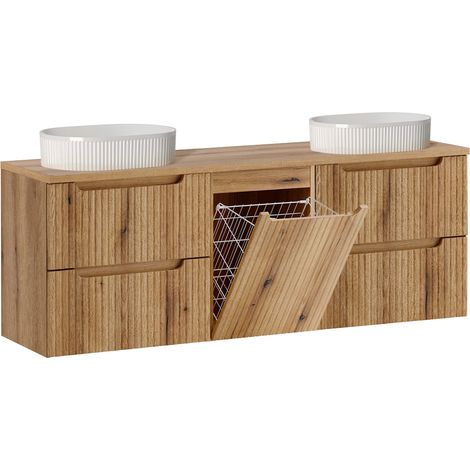 Doppelwaschtisch Unterschrank 160cm Wäschekorb Riva Holz (1/5)