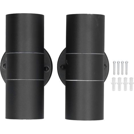 2 Pcs Luminaire Cylindre Mur Extérieur Étanche Up Down avec Lumière LED pour Jardins, Villas, Salles de Séjour – Support GU10, Aluminium Inoxydable, IP54, 220‑240V, Noir – Installation Facile (1/4)