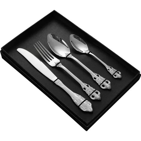 Ensemble de couverts en acier inoxydable (argenté, 4 pièces), style européen haut de gamme, ustensiles de cuisine (1/2)