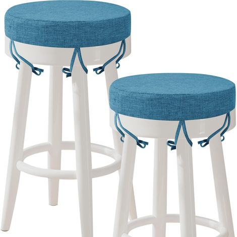 Coussins pour tabouret de bar rond avec cordons - Lot de 2 coussins de siège antidérapants 30x30 cm - Coussins de chaise lavables amovibles - Housse lavable bleue (1/5)