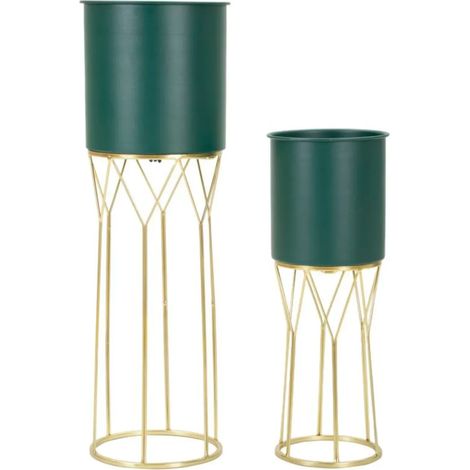 Set 2 Portavasi Metallo Verde Oro 23-19 cm Coppa Interna Portapiante (1/4)