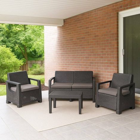Set de Salón Exterior Mioglia, Juego de Jardín 4 Plazas, Hecho en Italia, Gris Antracita (1/3)