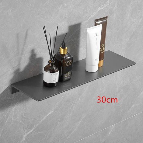 Étagère de salle de bain (30 cm, grise) avec plateau doré brossé, étagère de douche en aluminium, organisateur mural noir pour salle de bain, support de rangement pour cuisine. (1/5)