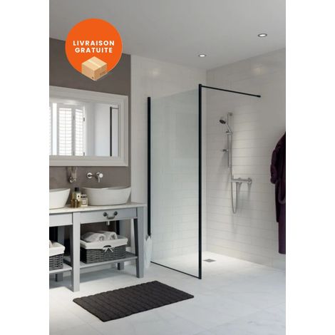 Paroi de Douche AKW LevelBest 900x1900mm en Aluminium Noir Mat et Verre Transparent - LB00217BK (1/2)