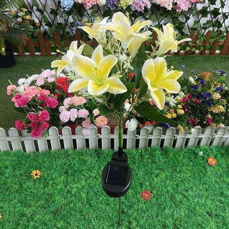 Lot de 2 lampes solaires de jardin avec 14 fleurs de lys, lampes solaires de jardin, lampes solaires de fleurs, lampes décoratives d'extérieur étanches (1/4)