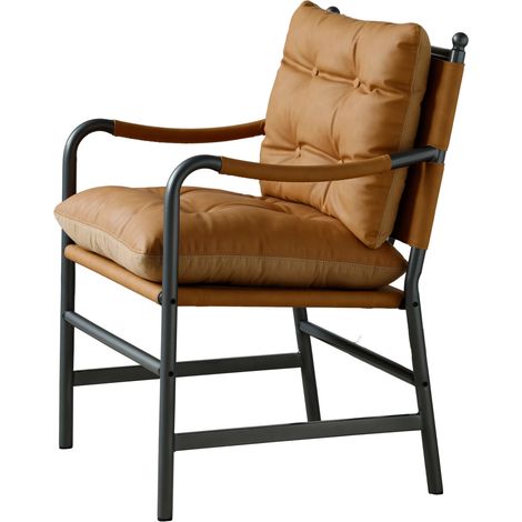 Sillón lounge de piel marrón con estructura de metal negro (1/5)