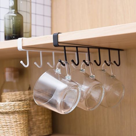 Support Tasses - Support Sous Étagère en Fer - Sans Perçage - Pour Cuisine Bureau Chambre - 26 x 3 x 7 cm - 1 Pièce ou 2 Pièces (1/5)