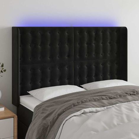 Tête de lit LED avec 2 bandes lumineuses, velours noir, réglable, 147 x 16 x 118/128 cm - PANGIVO (1/5)