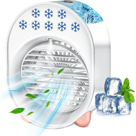 BRAVIX Tragbare Klimaanlage, Leise mobile Klimaanlage, Mini-Ventilator-Luftbefeuchter, USB 4-in-1 tragbarer Luftkühler-Ventilator, 3 Geschwindigkeiten für Zuhause und Büro (Weiß) (1/5)